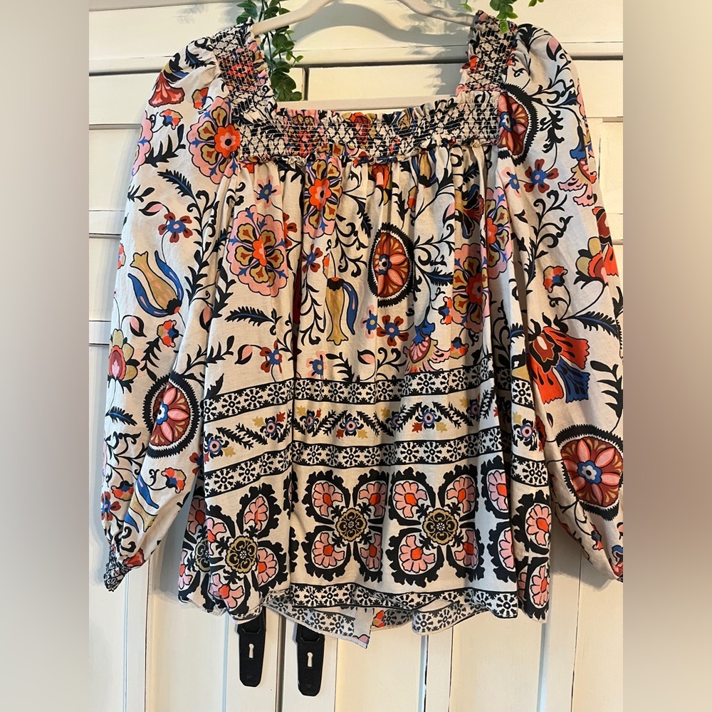 CARA CARA CHARLESTON SQUARE NECK BLOUSE IN TURTLEDOVE BOTANICALS SIZE M NWOT - Picture 2 of 4